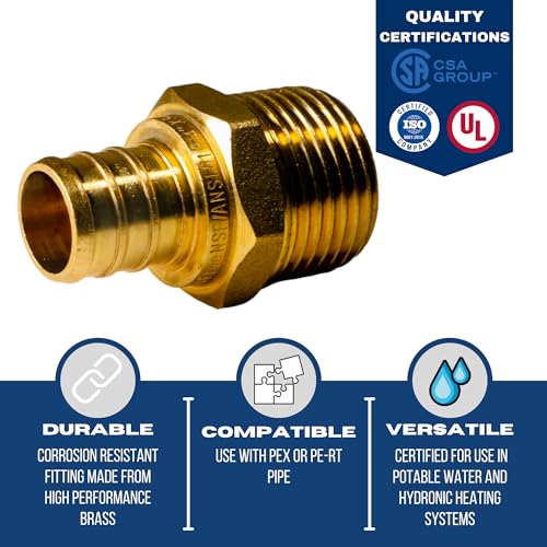 2 Pack 3/4 Inch PEX Male NPT Adapter - Hydronic & Potable Water Fittings