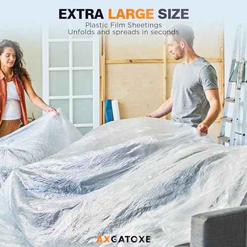 12 x 9 Ft Plastic Drop Cloths (6-Pack) - Disposable Painter's Sheeting & Tarps for Painting, Waterproof Furniture/Couch/Floor Protection