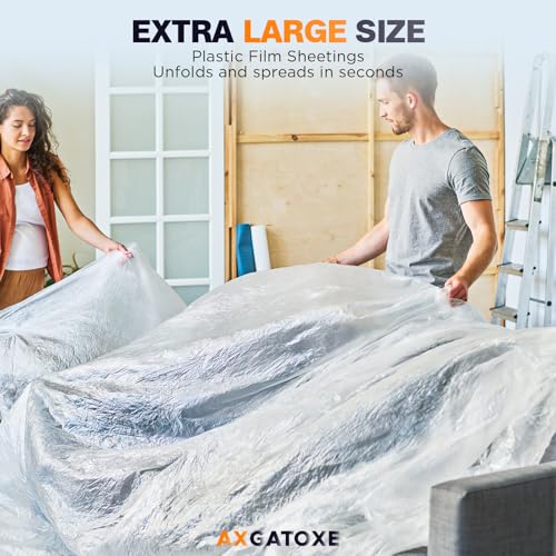 Axgatoxe 12x9 Ft Plastic Drop Cloths 6-Pack for Painting & Surface Protection