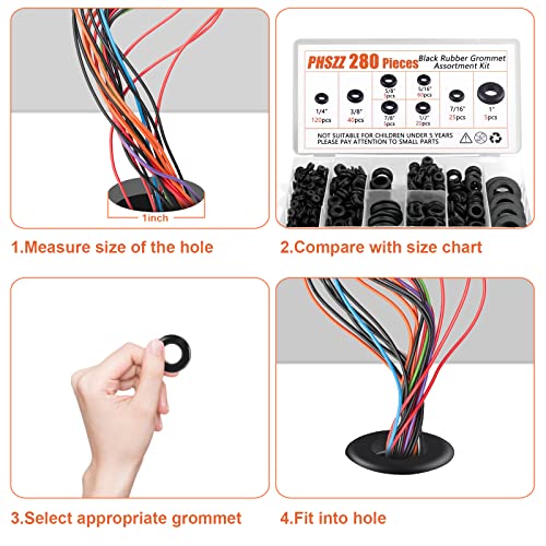 PHSZZ 280PCS Rubber Grommet Kit with 8 Sizes - Wiring, Automotive, Electrical, Sheet Metal, Hardware Repair