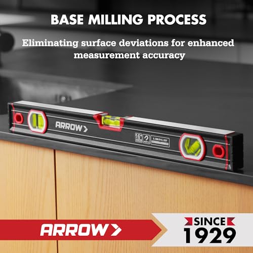 Arrow 16-Inch Magnetic Torpedo Level – 4-MMagnet, V-Groove, Aluminum Frame (Single Level 16")