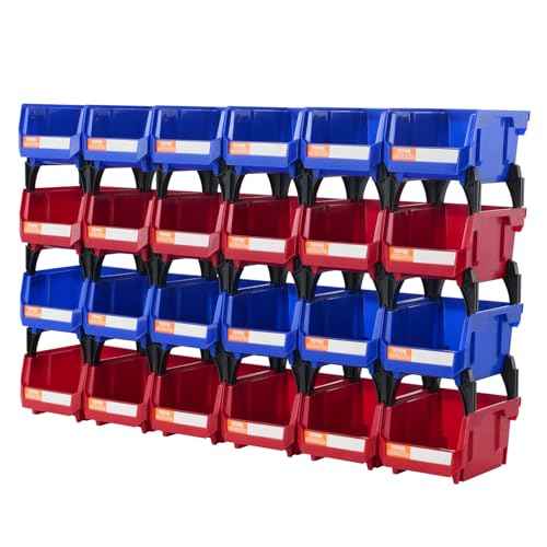 VEVOR Plastic Stackable Storage Bins 24 Pack (5 x 4 x 3-Inch), Hanging Stackable Storage Organizer Bins, Heavy Duty Stacking Containers for Closet, Garage, Office, or Small Parts Organization