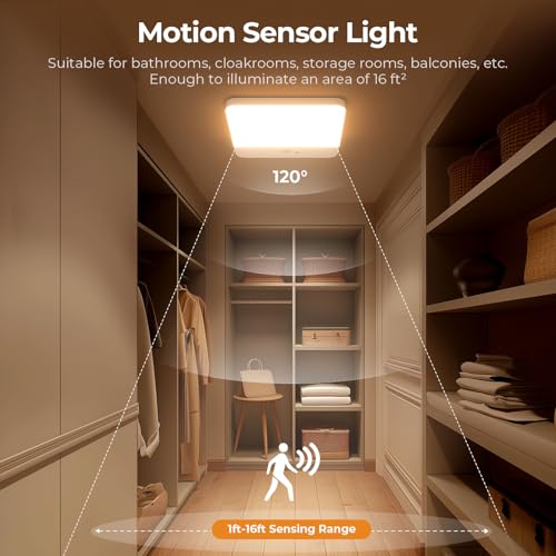 FULEN Rechargeable Motion Sensor Ceiling Light 1 Pack White No Wiring