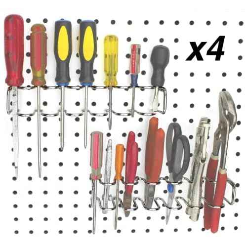 Pegboard Screwdriver Holder, 4-Pack - Hooks to Any Peg Board - Screwdriver and Pliers Rack Accessory Tool Organizer - Organization Accessory for Workbench, Garage, Tool Shed, Craft Room