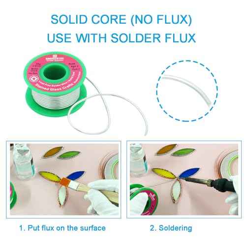 2.0mm Lead Free Solder Wire for Stained Glass Craft, Dia 0.08 Solid Core No Flux 50g, Craft Soldering Wire, Sn99 Ag0.3 Cu0.7, Thick Solder Wire Without Flux for Crafts Project DIY