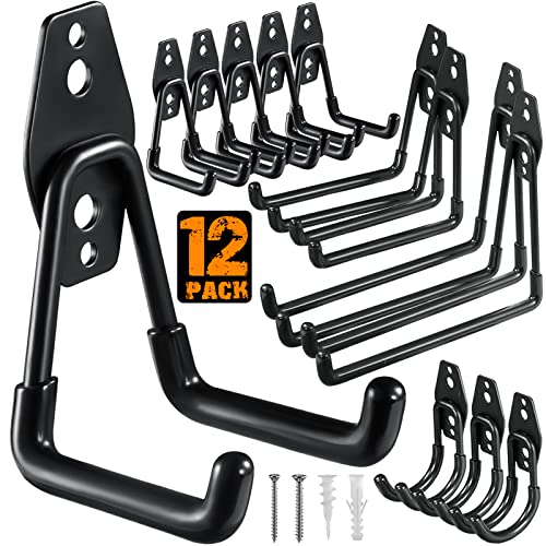 HUPBIPY 12 Pack Heavy Duty Garage Wall Hooks Black Ladder Storage Set