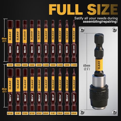 ELEAD 21-Piece Impact Hex Drill Bit Set - SAE & Metric, Durable Magnetic Allen Keys