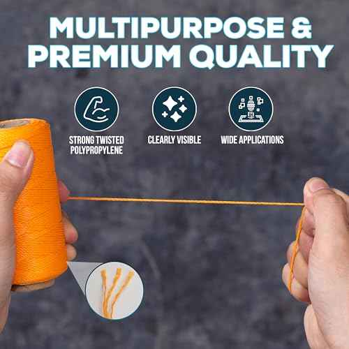 Orange Mason Line String with Handle ? 393ft, 1.3mm Thick Twisted Polypropylene ? Durable Construction Twine for Laying Bricks, Blocks, Fences in Gardening, DIY & Landscaping Projects