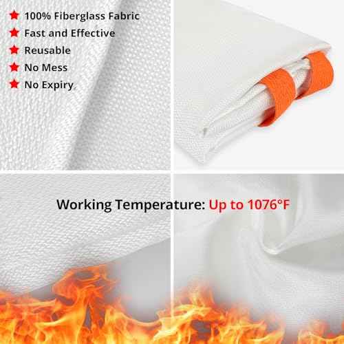 SecuCaptain Emergency Fire Blanket for Home and Kitchen - 2 Pack 40"x40" Flame Suppression Fiberglass Fire Blankets for House Camping Car Office Warehouse Emergency Survival Safety