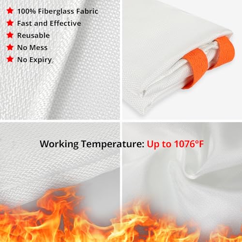 SecuCaptain 2-Pack Fire Blanket 40x40in Flame Retardant Fiberglass Emergency Safety