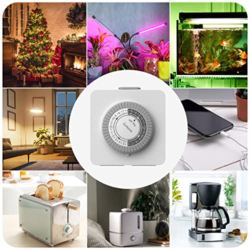 G-Homa 24-Hour Mechanical Timer Outlet - 2 Grounded Outlets, 3-Prong, Holiday Light Timer, Pack of 1