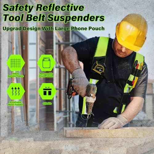 MELOTOUGH Tool Belt Suspenders Construction Bag Suspenders Padded Work Belt Hi Vis Suspenders for Carpenter/Electrician