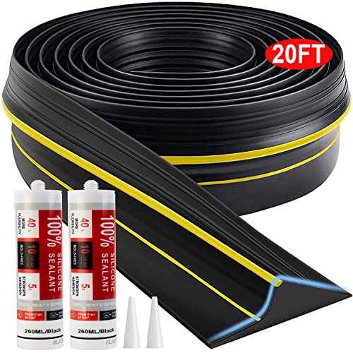 Jin&Bao Universal Garage Door Threshold Seal Strip 20FT Kit, Bottom Waterproof Rubber Weather Stripping Replacement£¨Yellow, 2 Adhesive£©