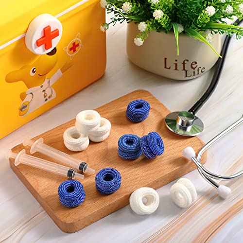 Nuanchu 40 Pcs Finger Bandage Finger Cots Protectors Tubular Breathable Bandage for Wound Care Cotton Fingertips Covers Disposable Cots for Thumb Sprains Gardening Fitness (White,Blue,23.6 Inch)