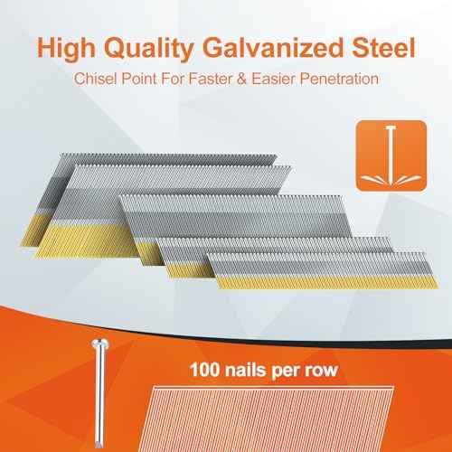 15 Gauge DA Angled Finish Nails, 34-Degree, 1200-Pack (2-1/2", 2", 1-1/2", 1-1/4" 300 Per Sizes), Galvanized Assorted Size Project Pack, for Pneumatic, Electric Angled Finish Nailer Gun