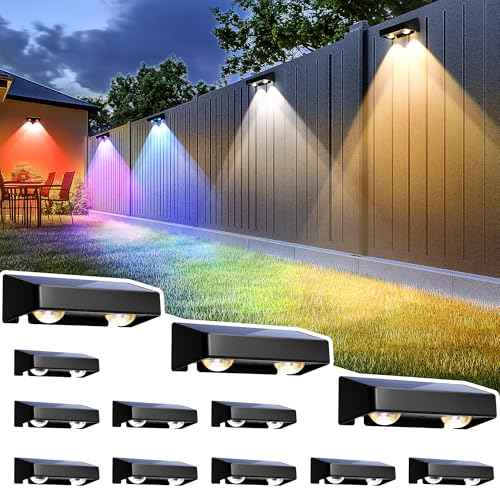 SOLPEX Solar Fence Lights Outdoor, 9 Fixed Colors £¦ Color Changing Fence Solar Lights Outdoor Waterproof IP65, LED Deck Lighting for Halloween Wall Backyard Step Railing Patio Pool Porch(12 Pack)
