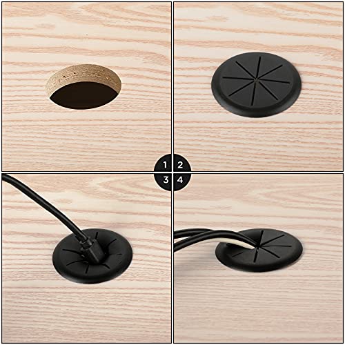 HYCC 2 Inch Black Desk Grommet Pack of 5 - Flexible Cable Hole Cover for Organizing Wires