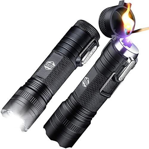 LED Emergency Tactical Flashlight Plasma Lighter Combo, 2-Pack, Water Resistant, Wind Resistant, Rechargeable, Compact, 2-in-1 Tool, Tactical Black