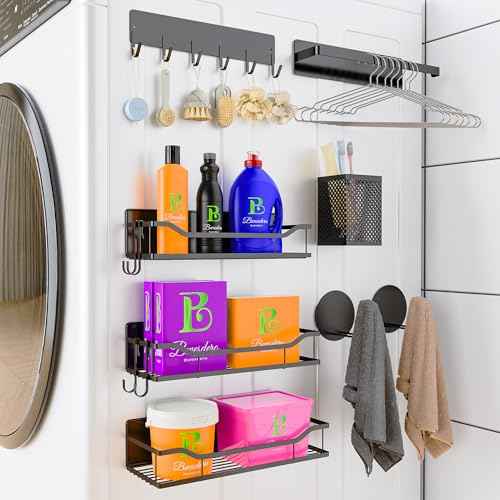 8 Pack Magnetic Shelves for Washing Machine / Hanger Organizer, Tool Holder, Heavy-Duty Metal Magnetic Spice Racks, Space Saving Shelf for Home Kitchen Closet & Laundry Room Organization (Black)