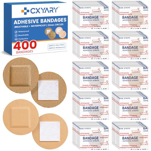 400PCS Round Waterproof Latex-Free Bandages - Small Circular Adhesive Wound Covers, Assorted Fabric & Waterproof Styles (Variation: 400P Bandages)