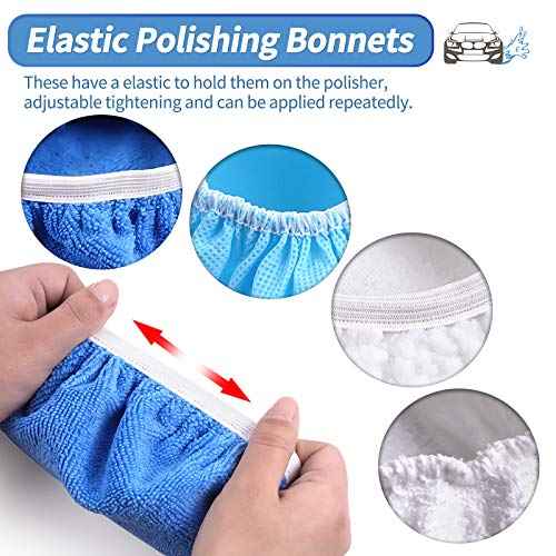 OTUAYAUTO 24PCS 5-6 Inch Car Polisher Bonnet - 12 Microfiber, 6 Non-Woven Fabric, 4 Woolen, 2 Cotton Auto Polishing Bonnets, for Orbital Buffer Polisher