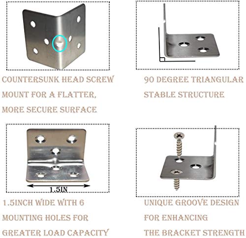 40PCS Stainless Steel Corner Brackets 1.2x1.2 Inches for Furniture Cabinets Shelves - Silver