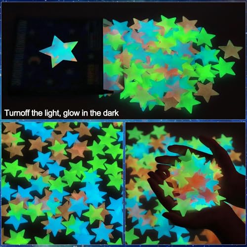 AM AMAONM 100pcs Glow in The Dark Luminous Plastic Stars for Wall & Ceiling, Multicolor, Variation 1
