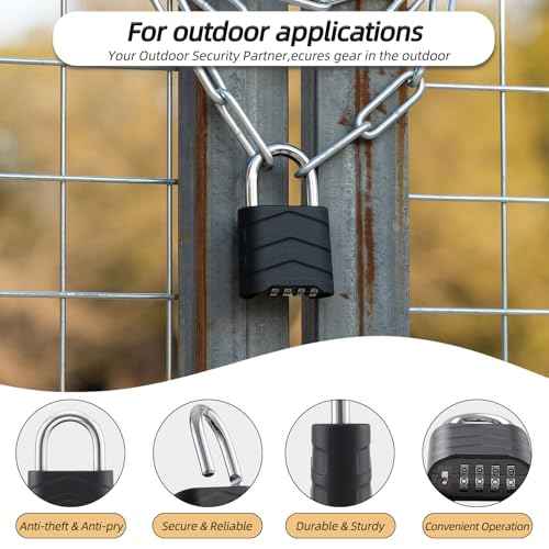 Combination Padlock Heavy Duty Locker Lock 4 Digit Padlock Gym Locker Locks for Fence Gate Storage Unit (Black, HD_10_3.5)