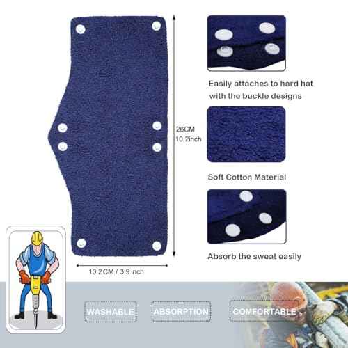 Cotton Hard Hat Sweatband Reusable Terry Cloth Snap-On Sweatband Liner Washable Hard Hat Accessories