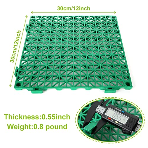 12 Pack 12'' x 12'' Interlocking Rubber Outdoor Flooring Tiles Non-Slip Shower Mat Pool Mats for Floor, Drain, Deck, Pool, Patio, Balcony, Kitchen, Yard (Green)