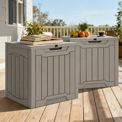 YITAHOME 31 Gallon Deck Box Taupe - Outdoor Storage Box with Bench & Handles