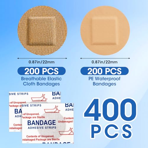 400PCS Round Waterproof Latex-Free Bandages - Small Circular Adhesive Wound Covers, Assorted Fabric & Waterproof Styles (Variation: 400P Bandages)