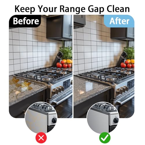 WKWWKW Stainless Steel Stove Gap Cover 13.8–27.5 in, Black, 2 Pack – L-Shape, Heat Resistant & Easy Clean