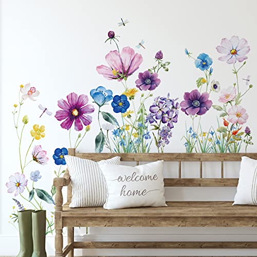 Beautiful 6-Piece Flower Wall Decals Peel & Stick Botanical Wall Art