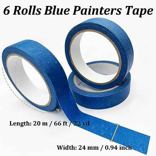 Masking Tape 0.94 inches x 66 feet, 6 Pack Multi-Surface Blue Painters Masking Tape Paint Tapes for Painting, Decorations, Crafts, Arts, Labeling, Indoor and Outdoor Use, Medium Adhesion