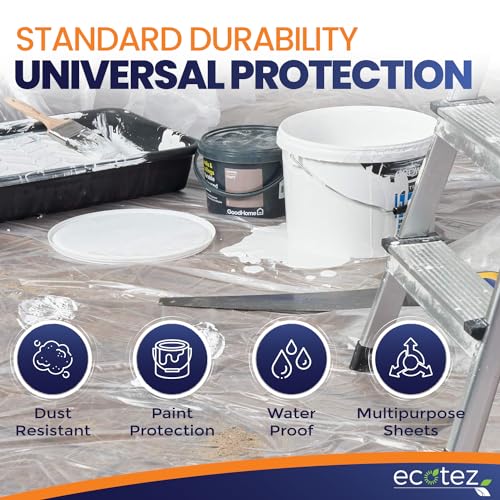 Ecotez 6 Pack 12x9 ft Extra Large Plastic Drop Cloth for Painting - Standard Variant