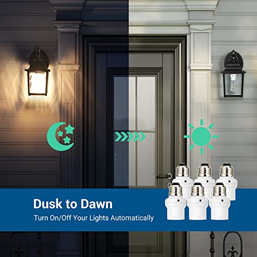 DEWENWILS White 6 Pack E26/E27 Dusk to Dawn Light Sensor Sockets