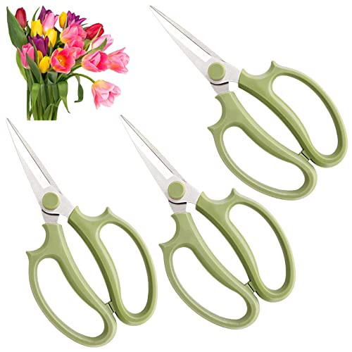 OJYUDD Green 3Pcs Garden Flower Scissors Pruning Shears Stainless Steel with Handle