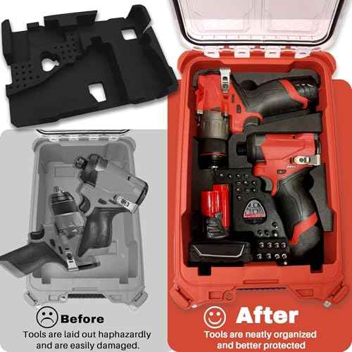 EVA Liner Organizer for Gen 3 M12 Drill Driver 3497-22(3404-20&3453-20), Compatible with Milwaukee 48-22-8435 Packout Tool Box - Precision-Cut Insert, Black