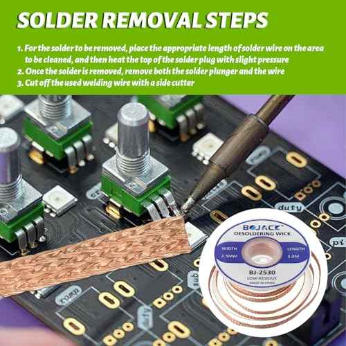 BOJACK Desoldering Braided Wire Pure Copper-Tin 2.5MM ¡¿ 3.0M No-Clean Solder Welding Ribbon Wick Remove Solder Cleaning or Repair Accessories for Disassemble Electronic Components (Pack of 3)