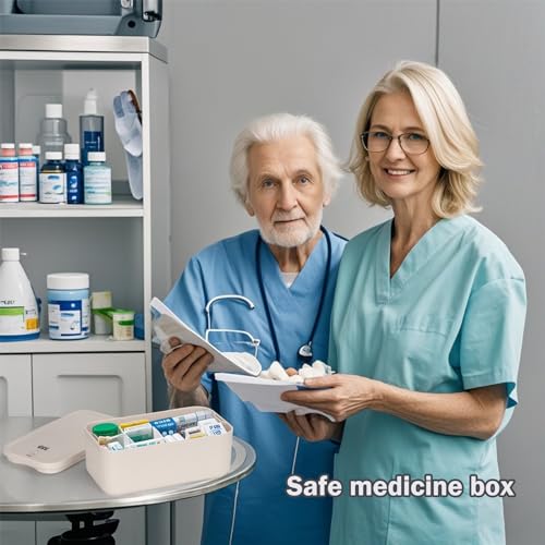 GLOQESEN Beige Locking Medicine Box with Code, Small Secure Storage for Medications & Valuables