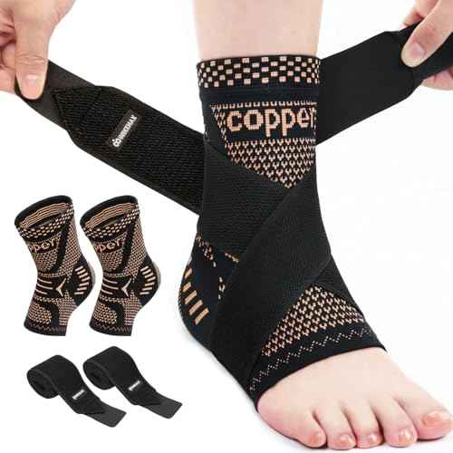 INDEEMAX Ankle Brace for Women & Men, Ankle Compression Sleeve Support Copper Infused Ankle Brace for Sprained Ankle, Plantar Fasciitis Sports, Achilles Tendonitis Pain Relief, Copper Black, M