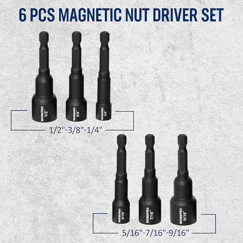 WORKPRO 6 PCS Magnetic Nut Driver Set, Metric & SAE, 1/4" Hex Shank, Drill Socket Set, Impact Driver Bit Set, 1/4¡± to 9/16¡±, Chrome Vanadium Steel