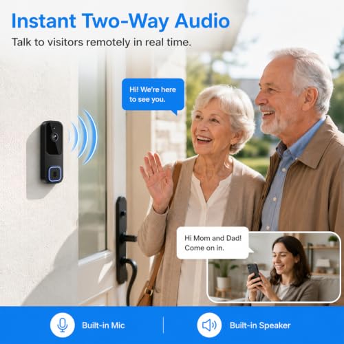 Vykanox Wireless Square Button Doorbell Camera with AI Human Detection & Night Vision