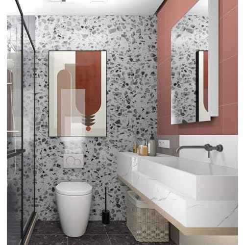 AbaBoorty 88"X15.8" Stone Granite Terrazzo Contact Paper Dirty Grey Terrazzo Wallpaper Waterproof Marble Wall Paper Peel and Stick Countertops for Kitchen Bathroom Counter Tops Table Viny Film Roll