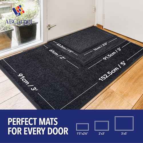 Front Door Mat, Heavy Duty Door Mat Outside Entrance for Indoor Outdoor Use, Machine Washable Low Pile Non Slip Rubber Back Entry Rug for Dogs and Indoor Entrance