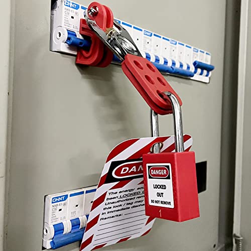 SAFBY Red Lockout Tagout Kit for Electrical Safety OSHA Compliant Group Lockout Hasps & Padlocks