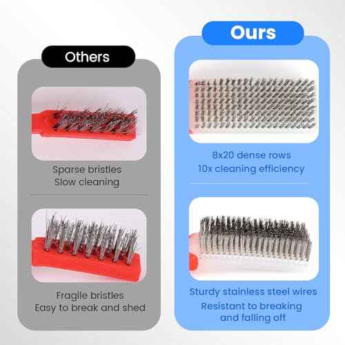 4 Pack Wire Brush for Rust Removal & Paint Removal, Heavy Duty Stainless Steel Wire Brushes for Cleaning, Metal Wire Brush with Rubber Handle
