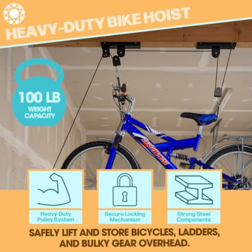 2-Pack Bicycle Hoist Garage Storage Lift with 100 lb Capacity - Rad Cycle