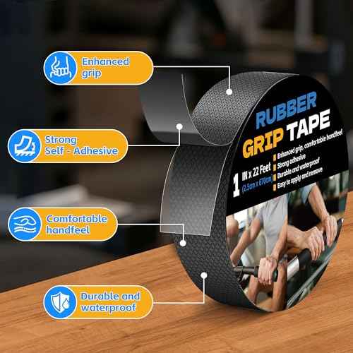 Rubber Grip Tape, Ultra-Thin Strong Adhesive Non-Slip Tape, Anti-Slip Grip Tape for Handles, Waterproof Heat Resistant Cushion Grip, Comfortable in Hands (Black,1 in x 22 Ft)
